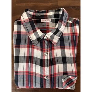 Shyanne Woman's Navy Plaid Sleeveless Western Shirt Decorative Buttons Cotton Lg